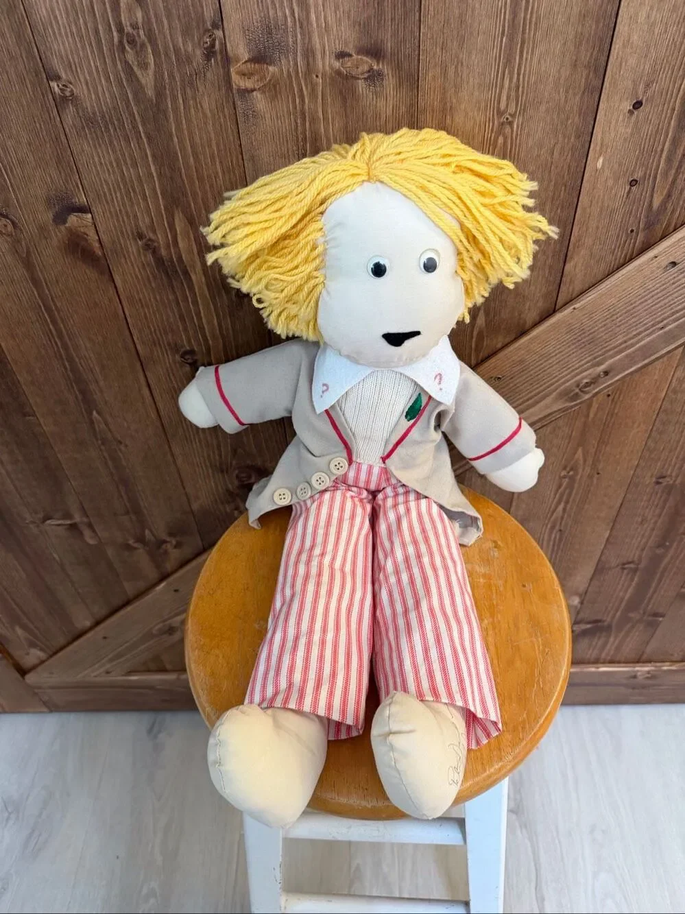 Doctor Who Handmade Doll Blonde Yarn Hair Striped Pants Soft Plush Figure (7950)